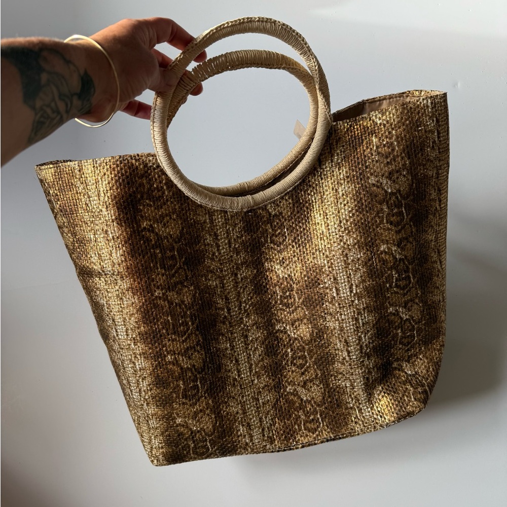 Magid Brown Woven Tote with Round Handles